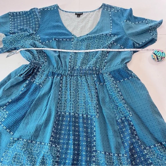 Torrid Blue Patchwork Short Sleeve Pockets Challis Flare Dress Size 1X - Picture 8 of 10